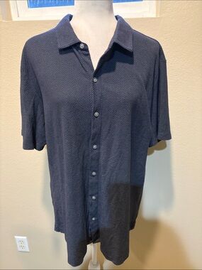 Casual Navy Short-Sleeve Button-Down Shirt-Size XL